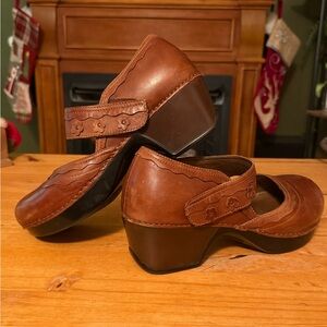 Dansko Brown Leather Mules with Floral Strap Size: 41